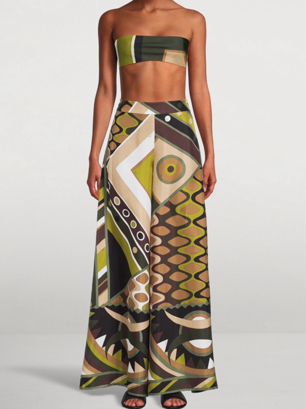 Abstract Satin Wide Leg Pants